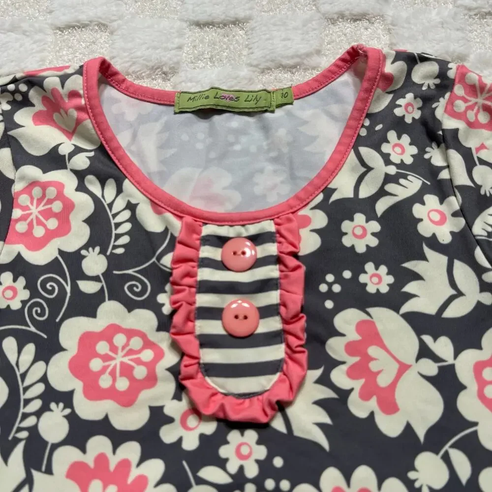 Millie Loves Lily Girls Size 10 Dress Gray Pink Long Sleeve Stretch
